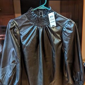 Brand New Faux Leather Ruffle high neck